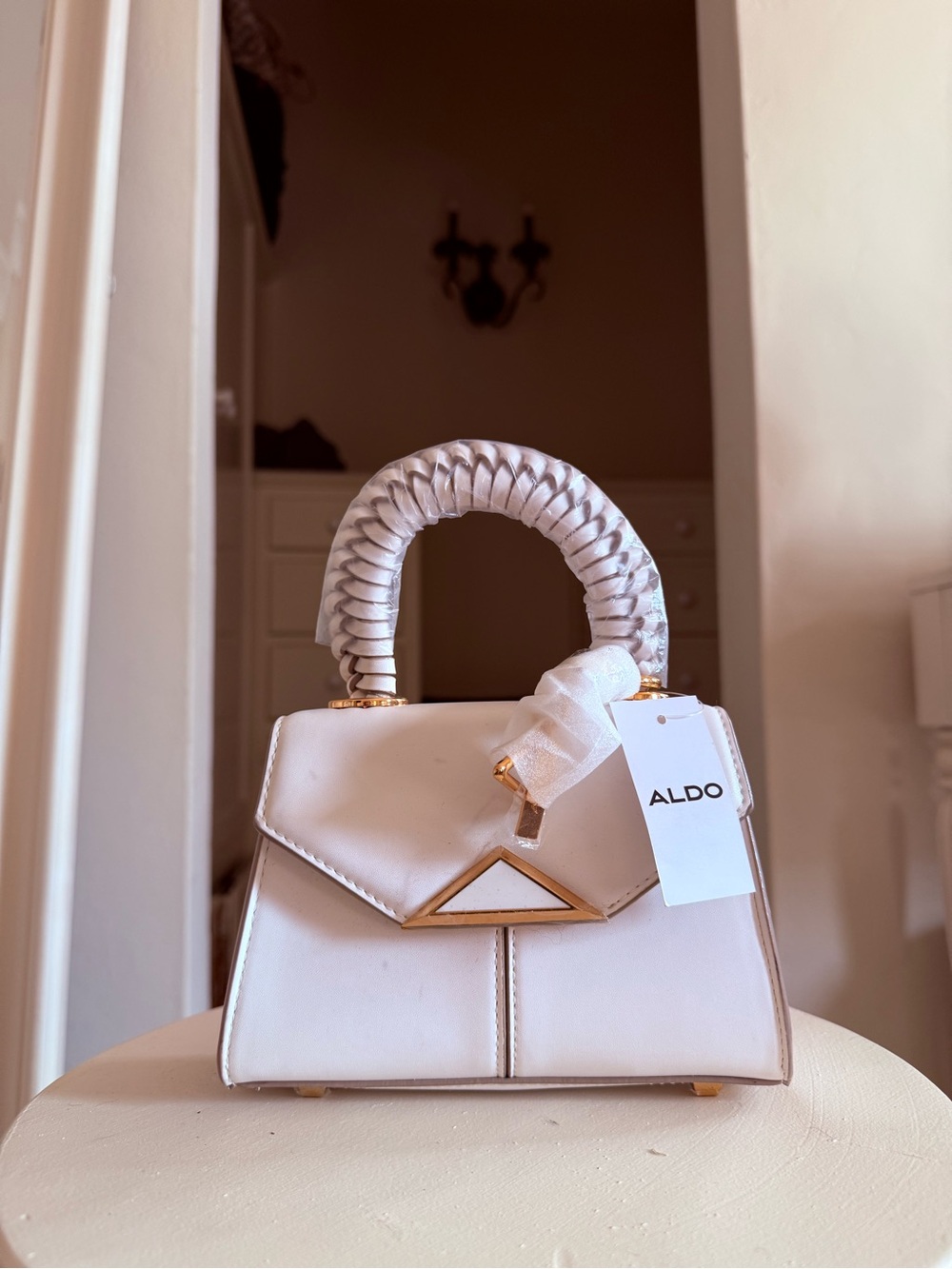 ALDO Cream Mini Top-Handle Bag with Gold Accents
